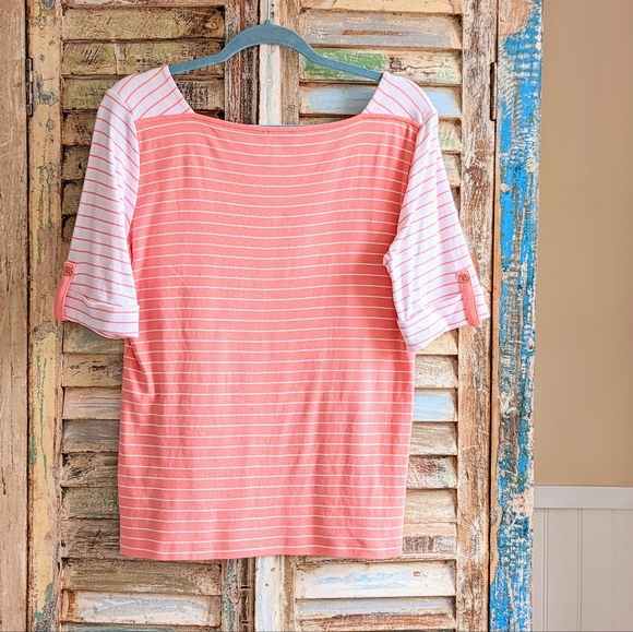 Jones NY Square Neck Coral Stripe Top - Picture 3 of 4